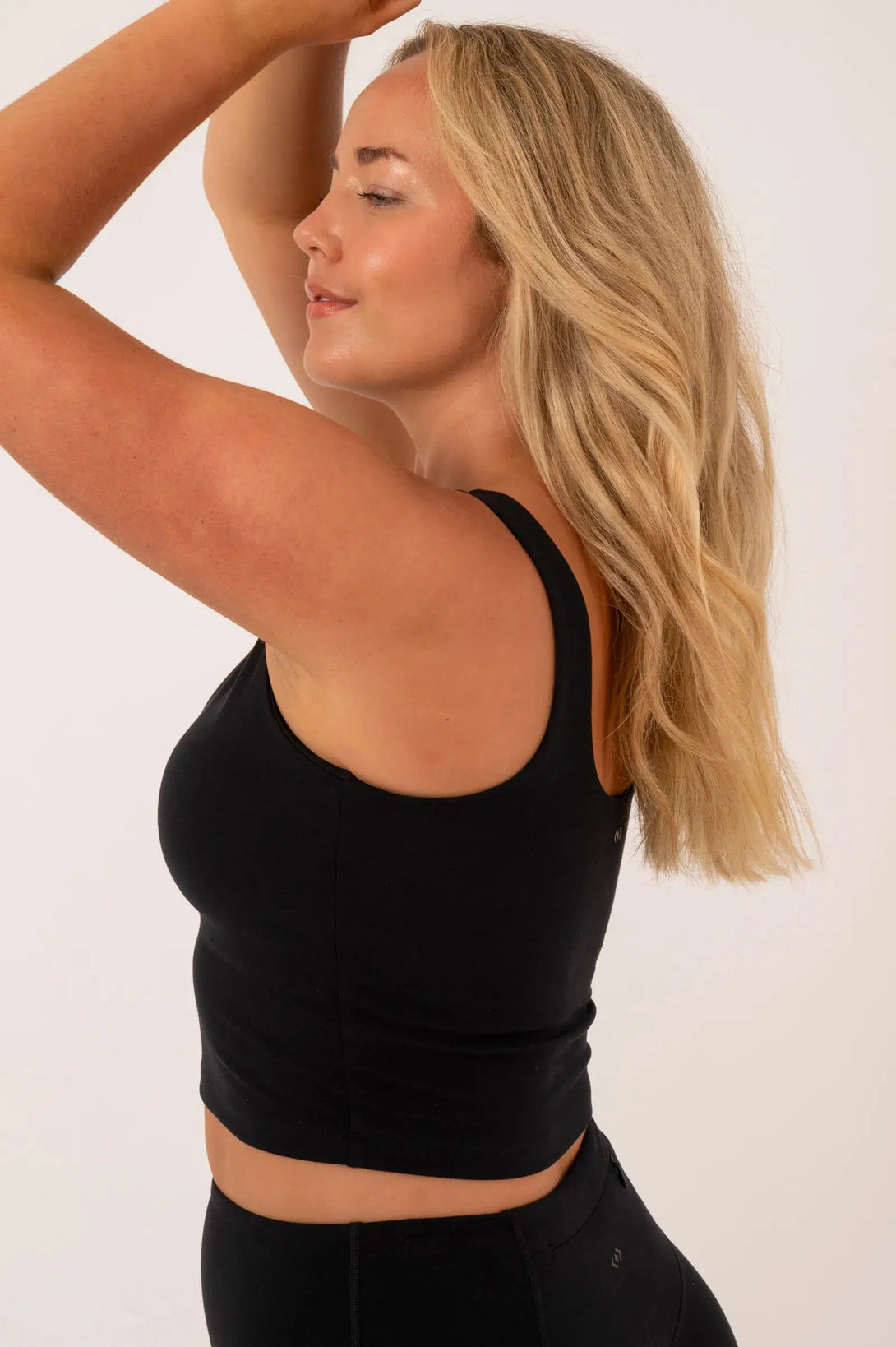 Buttersoft Long Line Crop Top With Hidden Shelf Bra - Black-Activewear-Exoticathletica