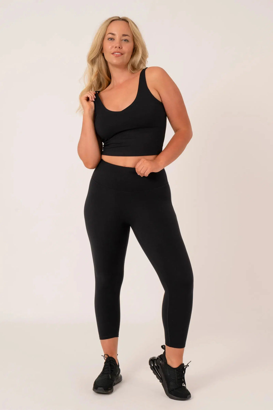 Buttersoft Long Line Crop Top With Hidden Shelf Bra - Black-Activewear-Exoticathletica