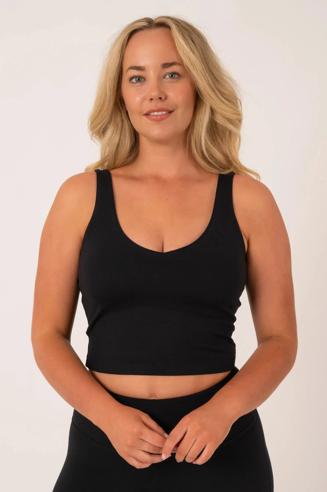 Buttersoft Long Line Crop Top With Hidden Shelf Bra - Black-Activewear-Exoticathletica