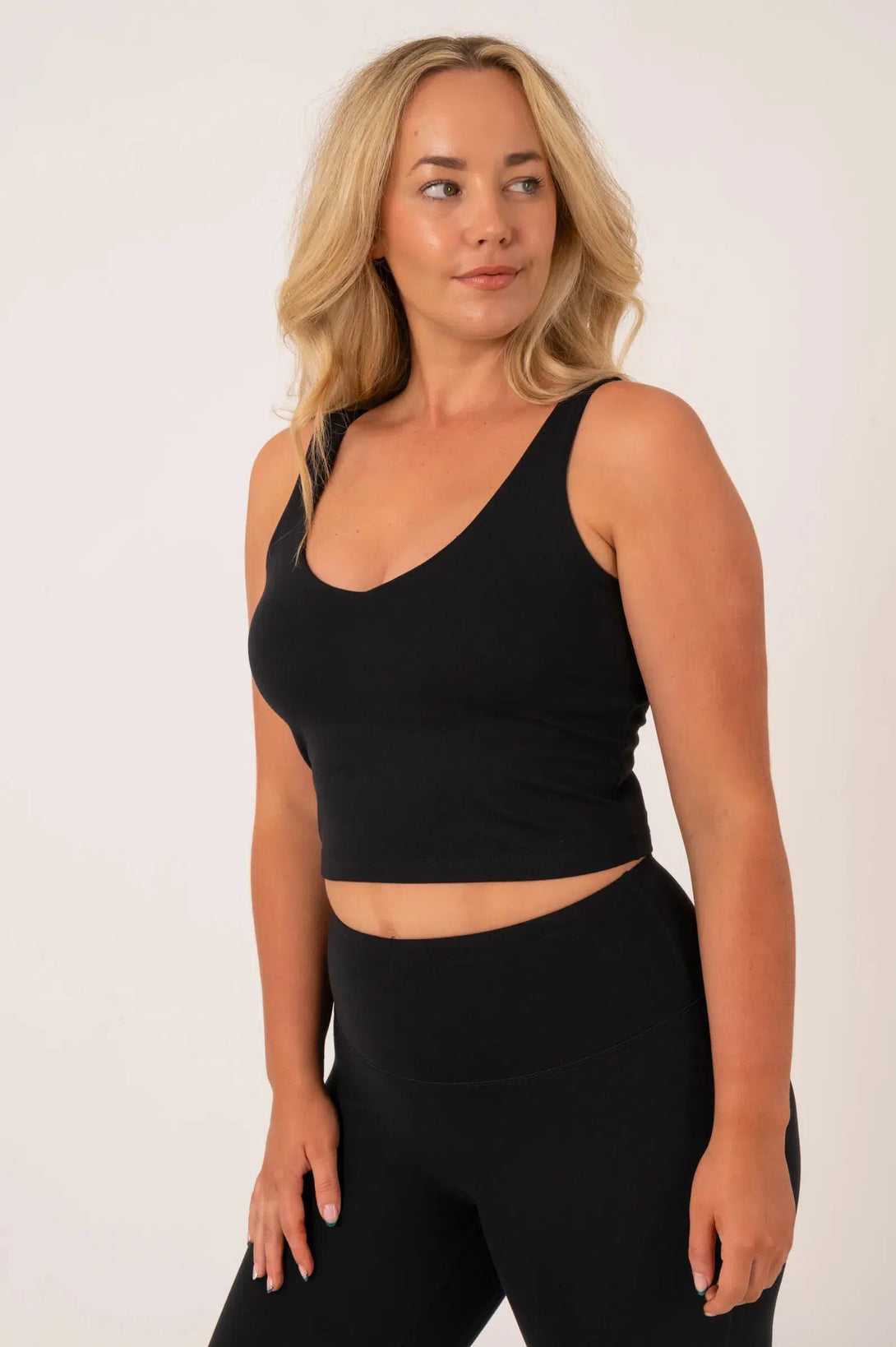 Buttersoft Long Line Crop Top With Hidden Shelf Bra - Black-Activewear-Exoticathletica