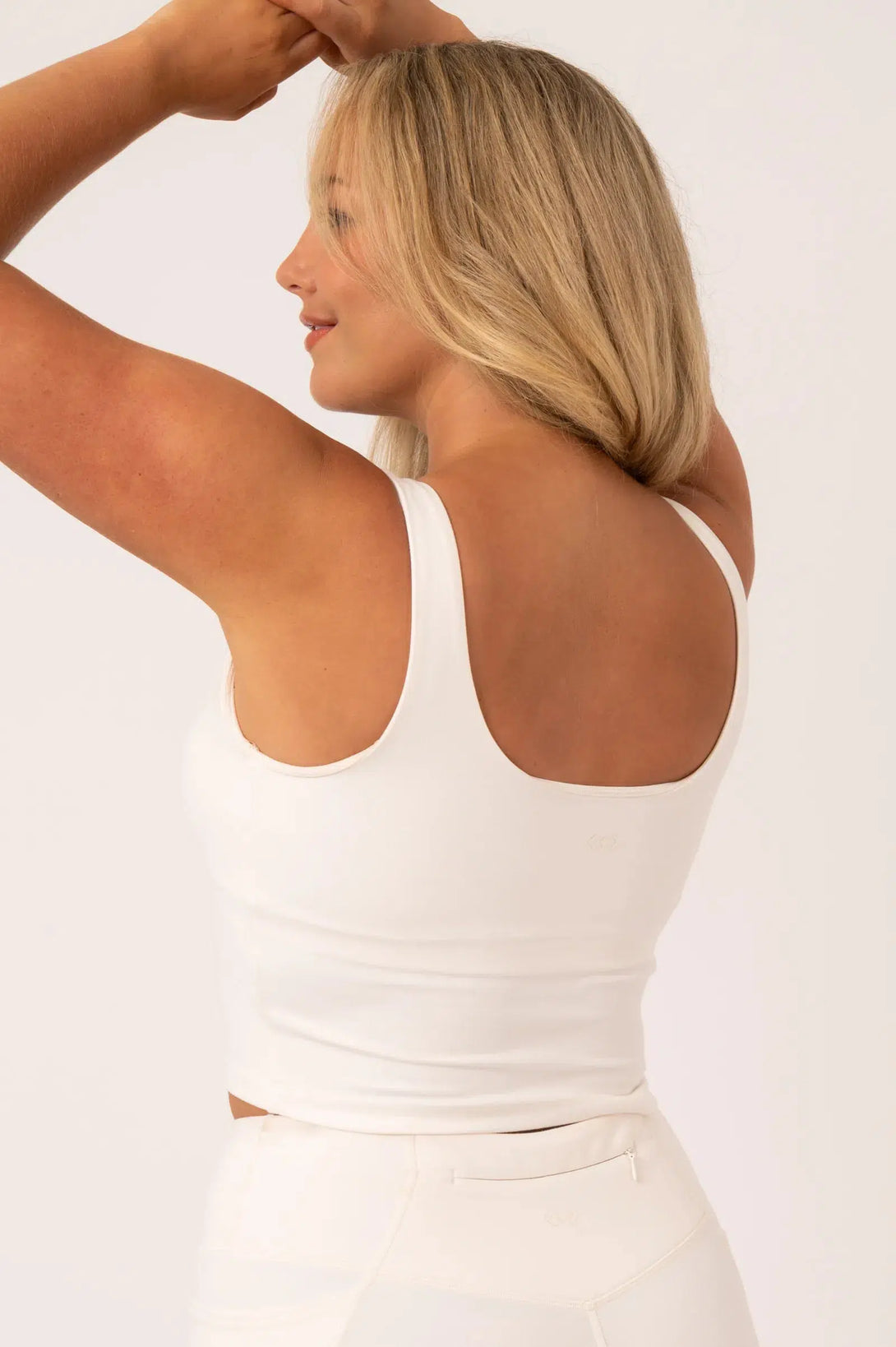 Buttersoft Long Line Crop Top With Hidden Shelf Bra - Cream-Activewear-Exoticathletica