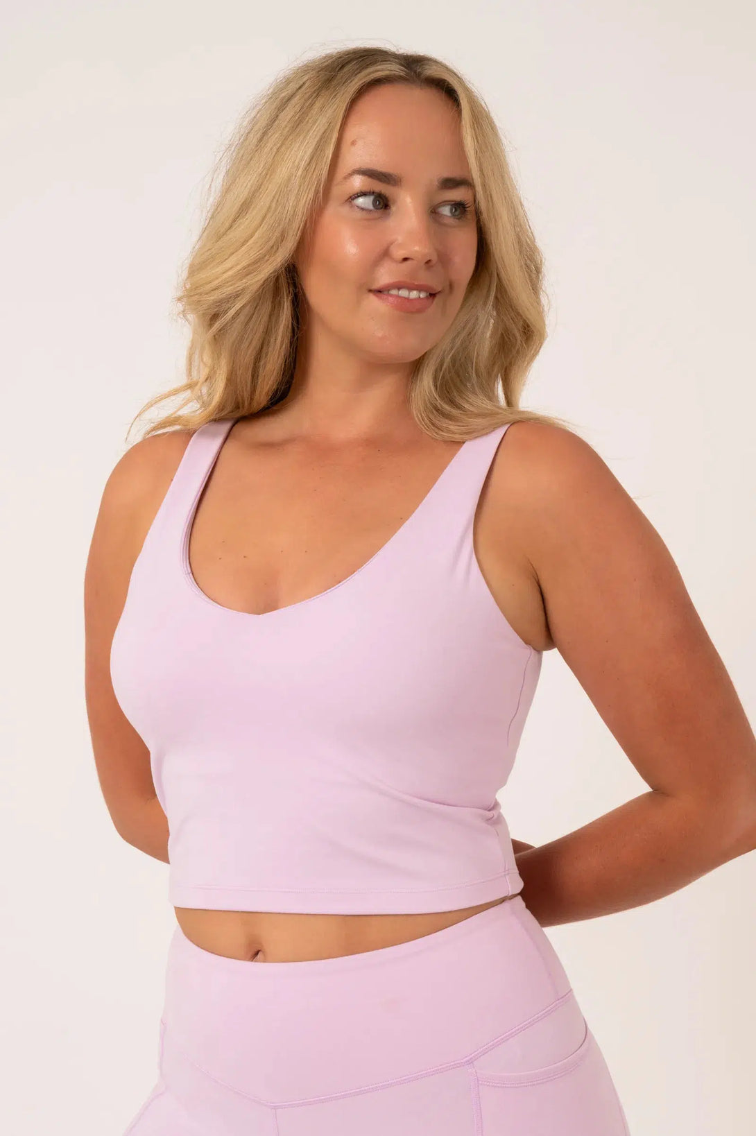 Buttersoft Long Line Crop Top With Hidden Shelf Bra - Lilac-Activewear-Exoticathletica