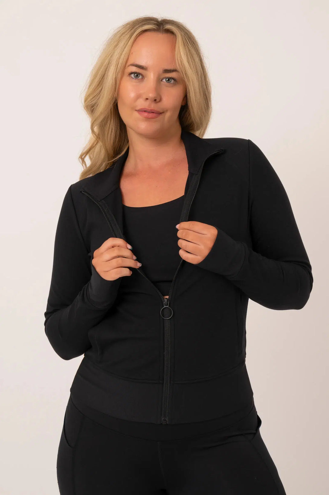 Buttersoft Rib Trim Active Jacket - Black-Activewear-Exoticathletica