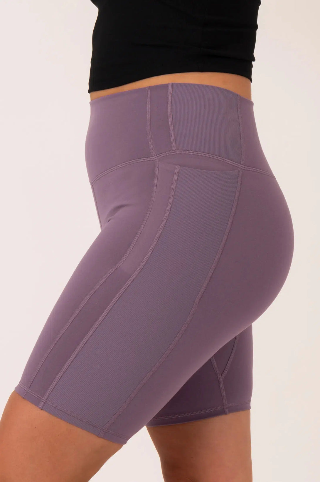 Buttersoft Rib Trim Exotica High Waist Long Short - Misty Purple-Activewear-Exoticathletica