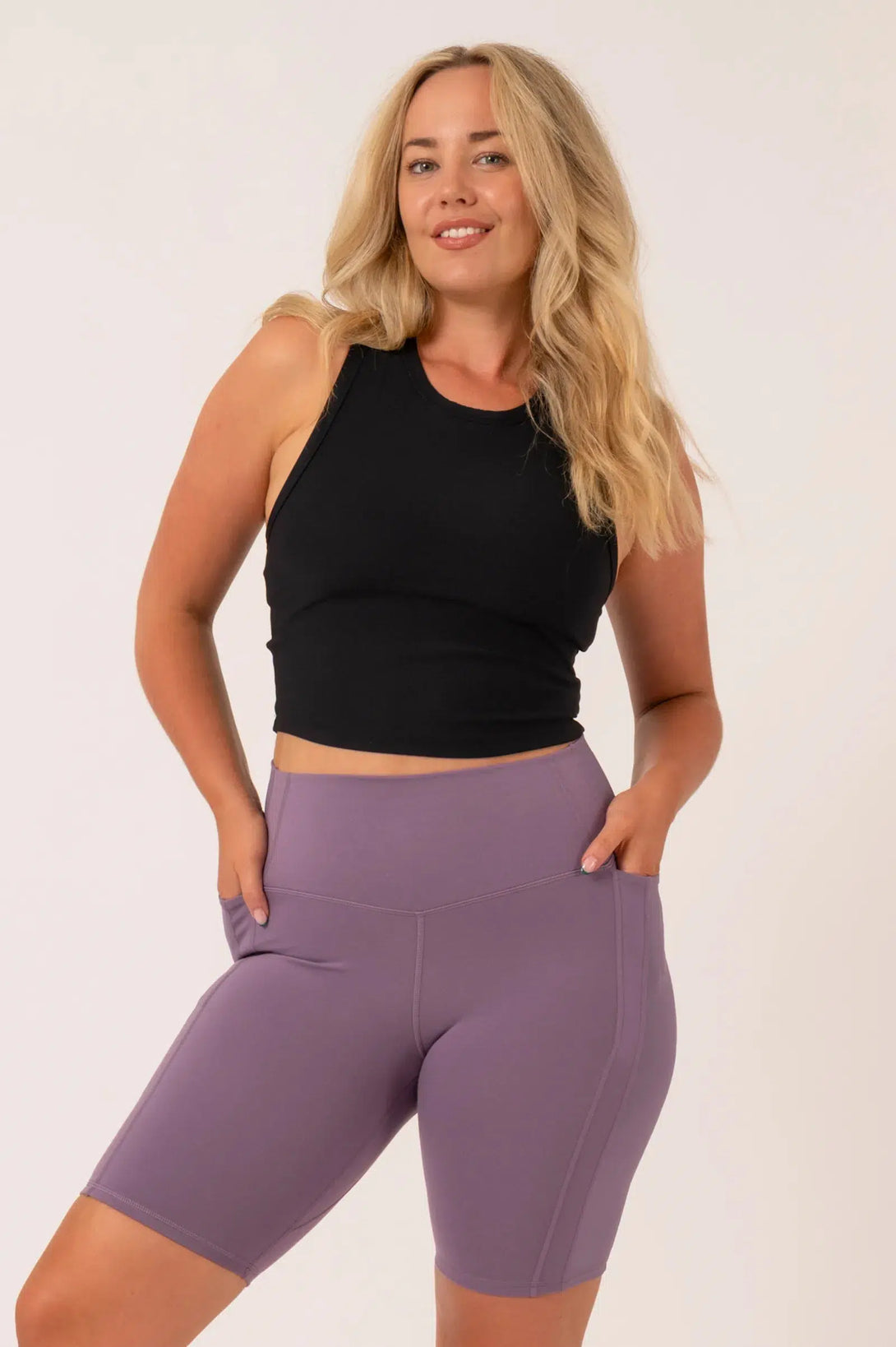 Buttersoft Rib Trim Exotica High Waist Long Short - Misty Purple-Activewear-Exoticathletica