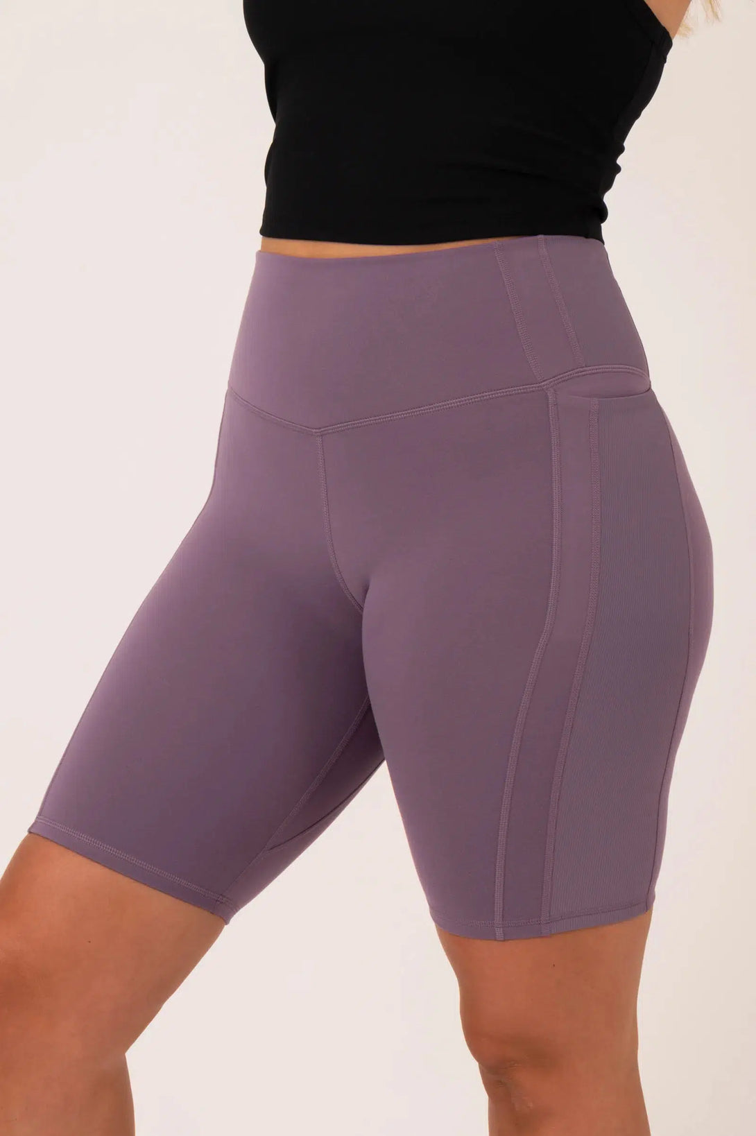 Buttersoft Rib Trim Exotica High Waist Long Short - Misty Purple-Activewear-Exoticathletica