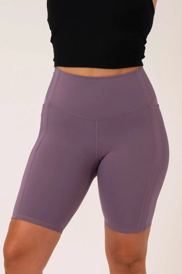 Buttersoft Rib Trim Exotica High Waist Long Short - Misty Purple-Activewear-Exoticathletica