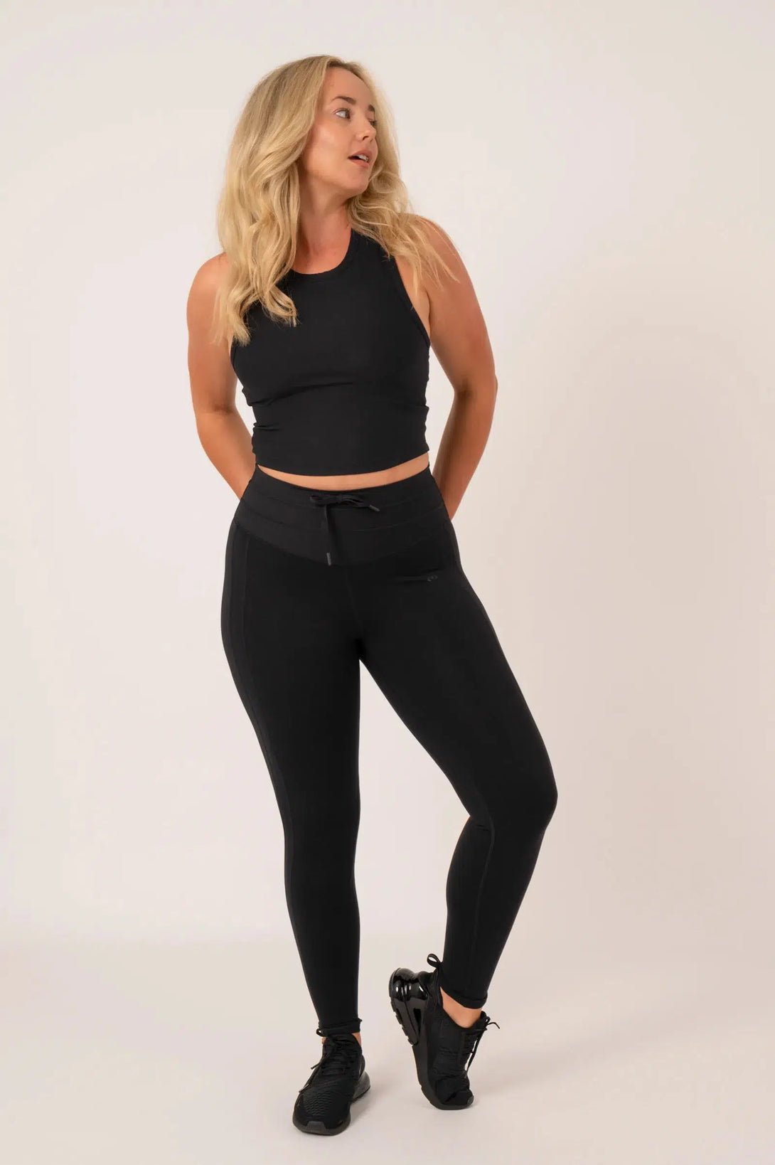 Buttersoft Rib Trim High Waisted Drawstring Leggings - Black-Activewear-Exoticathletica