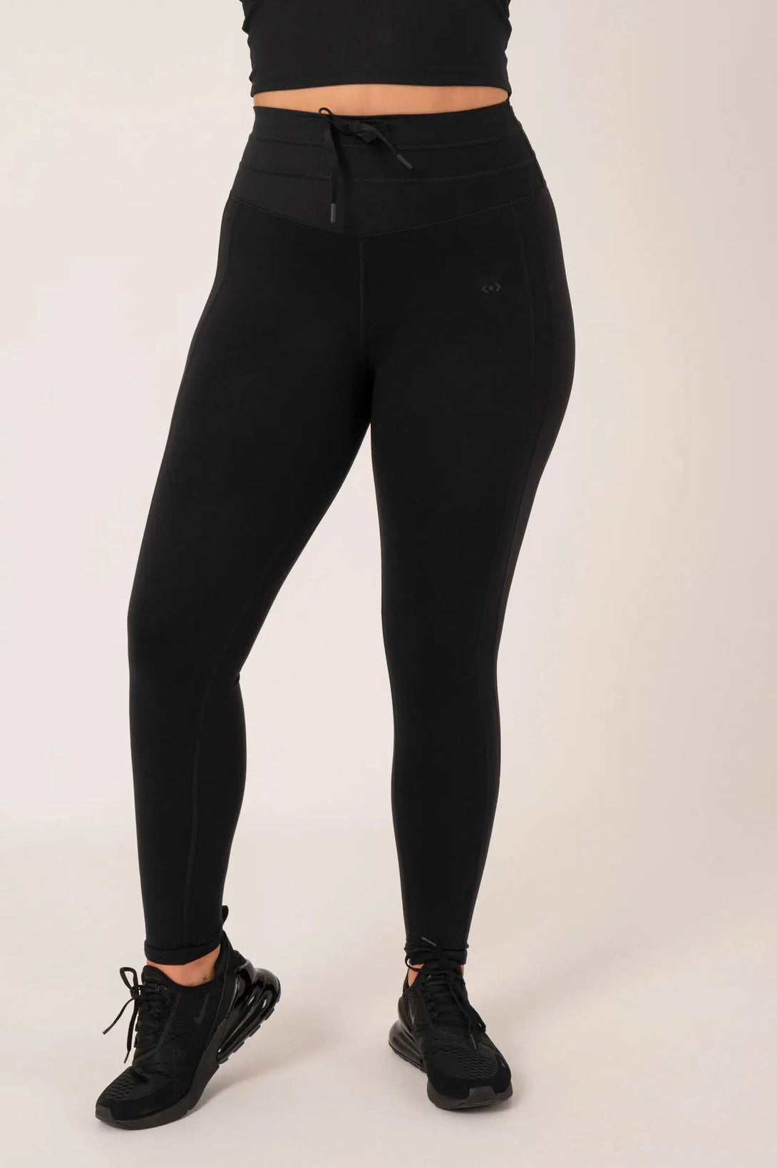 Buttersoft Rib Trim High Waisted Drawstring Leggings - Black-Activewear-Exoticathletica