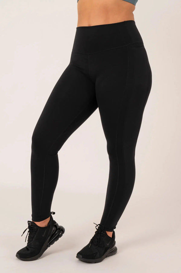 Buttersoft Rib Trim High Waisted Leggings With Pocket - Black-Activewear-Exoticathletica