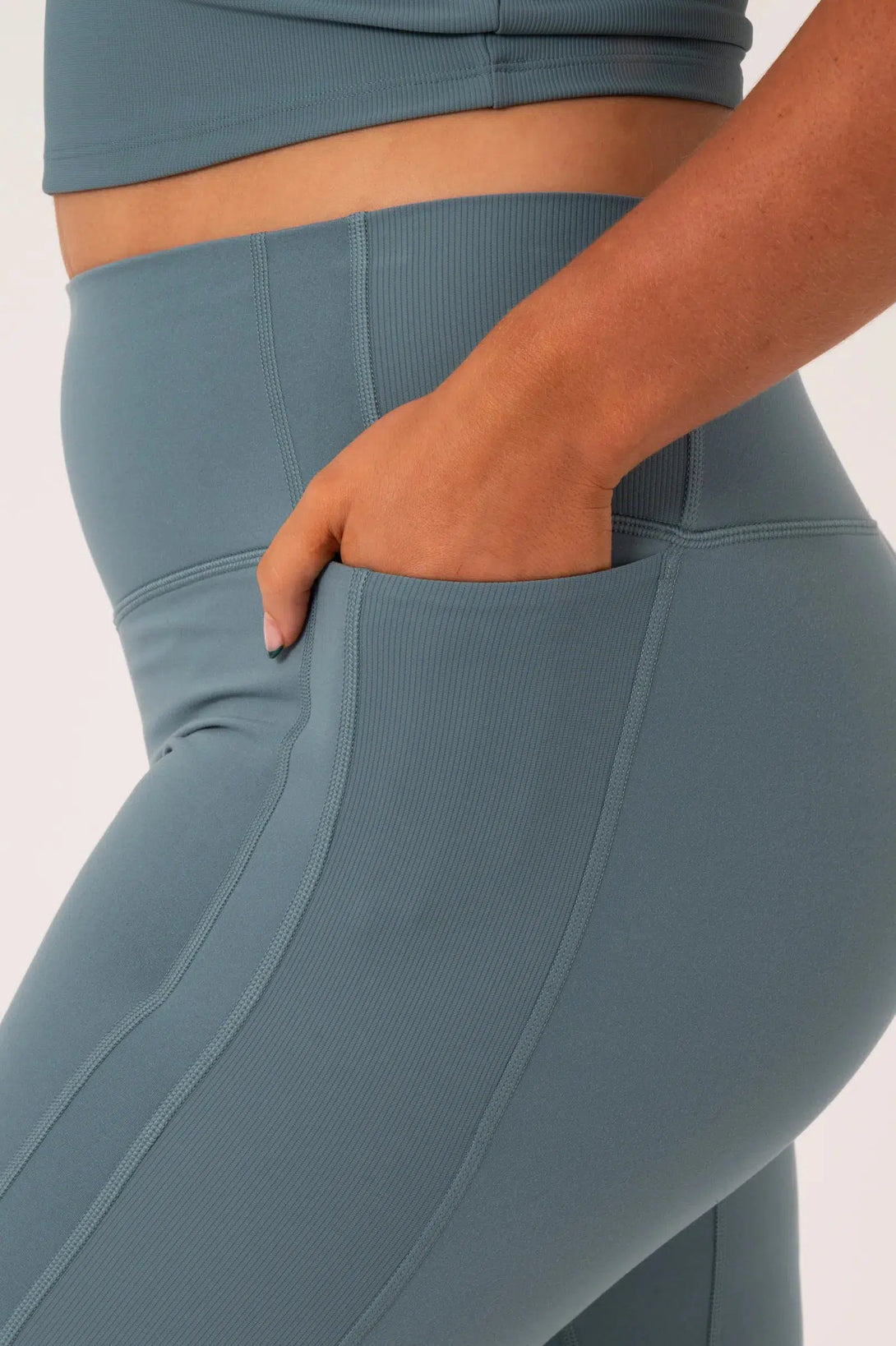 Buttersoft Rib Trim High Waisted Leggings With Pocket - Lagoon-Activewear-Exoticathletica