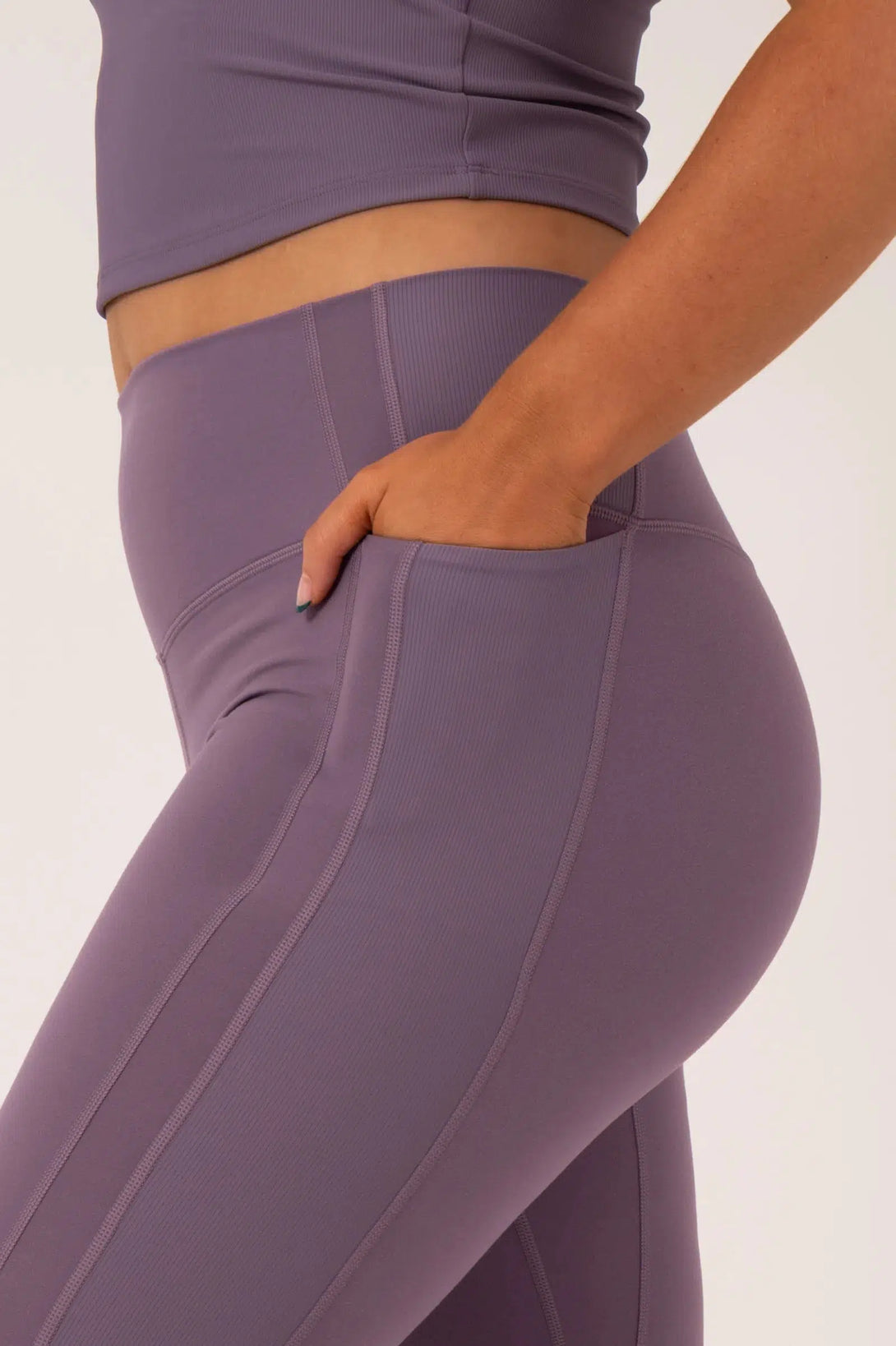 Buttersoft Rib Trim High Waisted Leggings With Pocket - Misty Purple-Activewear-Exoticathletica