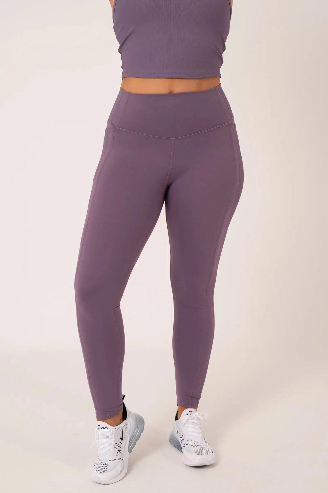 Buttersoft Rib Trim High Waisted Leggings With Pocket - Misty Purple-Activewear-Exoticathletica