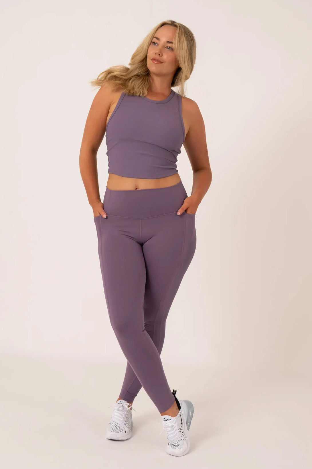 Buttersoft Rib Trim High Waisted Leggings With Pocket - Misty Purple-SK-00068-Activewear-Exoticathletica