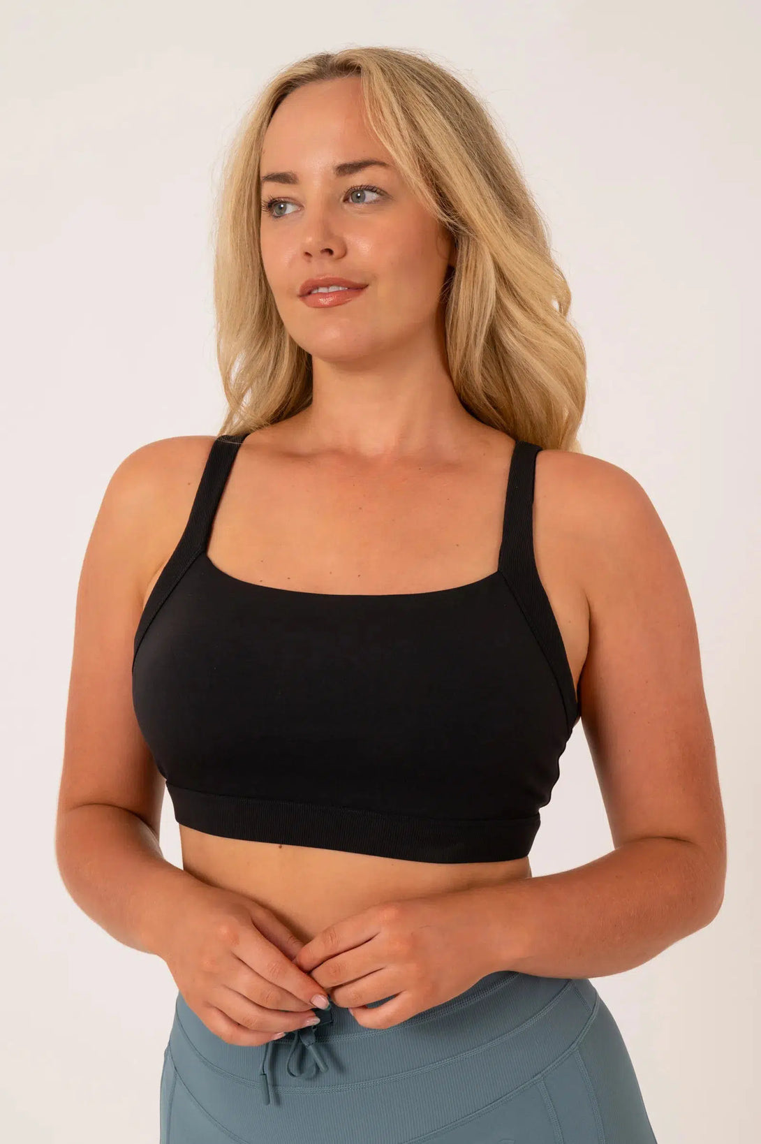 Buttersoft Rib Trim Medium Support Crop Top - Black-Activewear-Exoticathletica