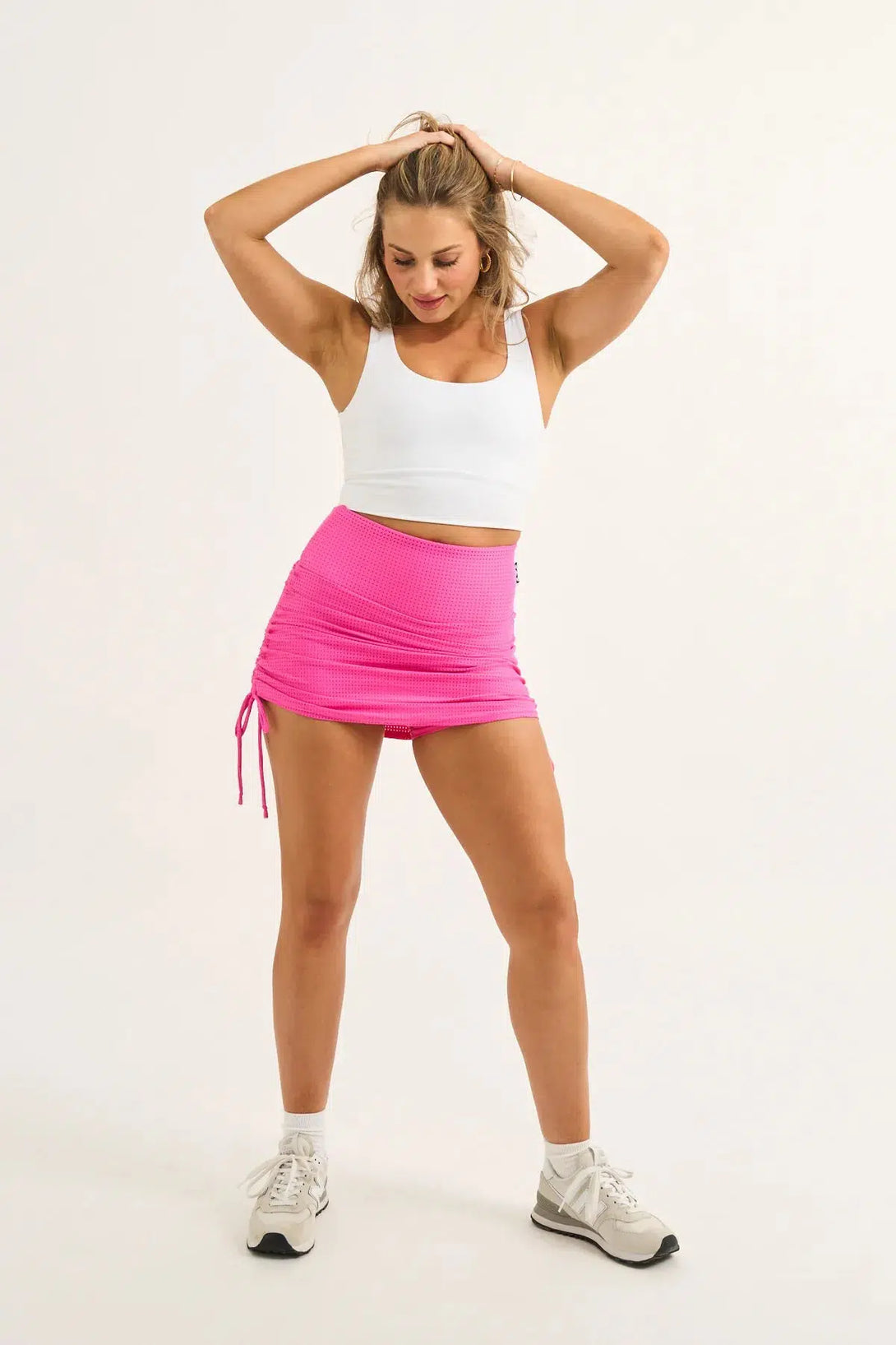 Candy Pink Bball Mesh - High Waisted Tie Side Skort-Activewear-Exoticathletica