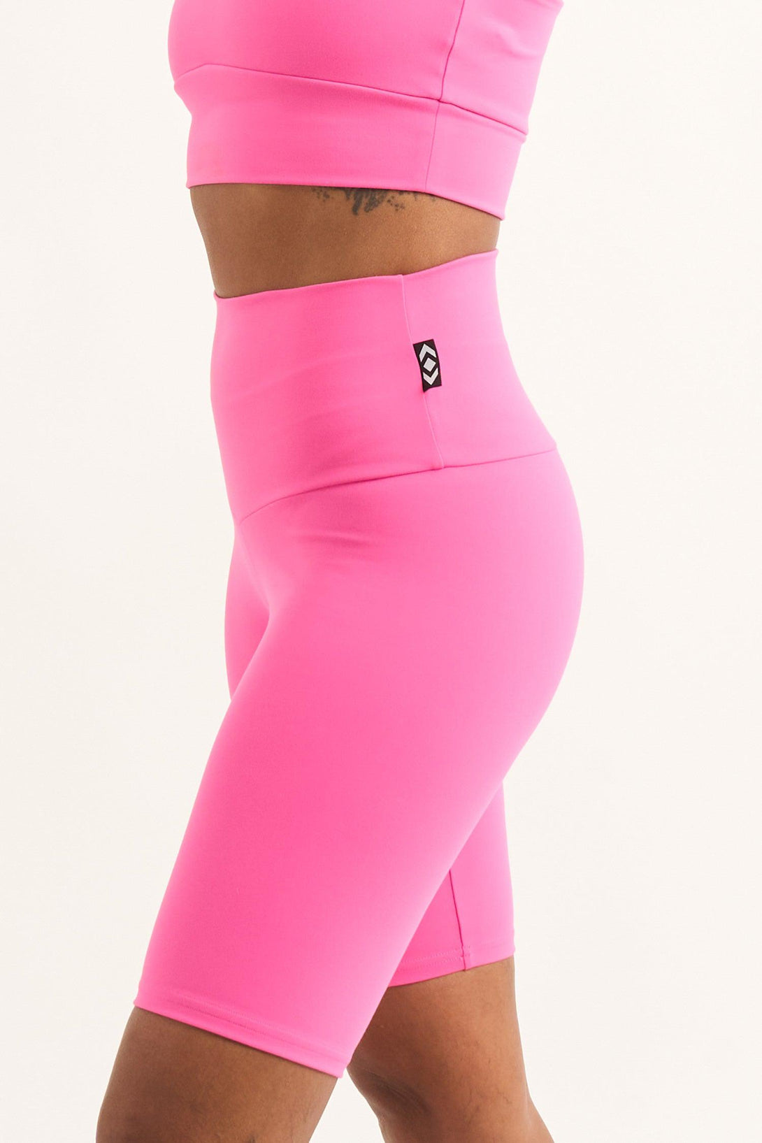 Candy Pink Body Contouring - High Waisted Long Shorts-9358328357179-Activewear-Exoticathletica