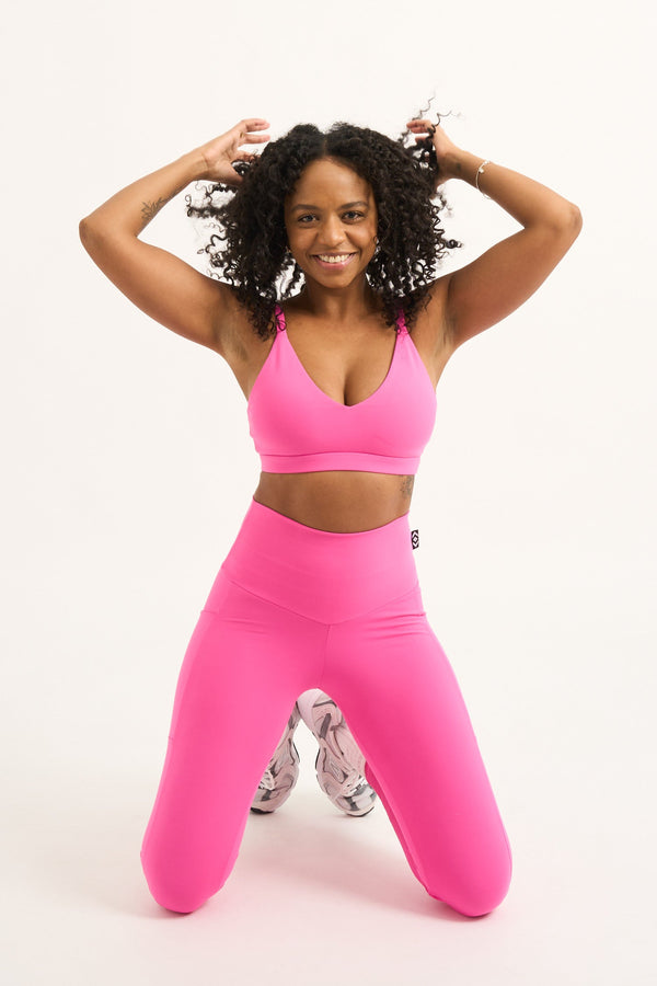 Candy Pink Body Contouring - Panel Pocket High Waisted Leggings-Activewear-Exoticathletica