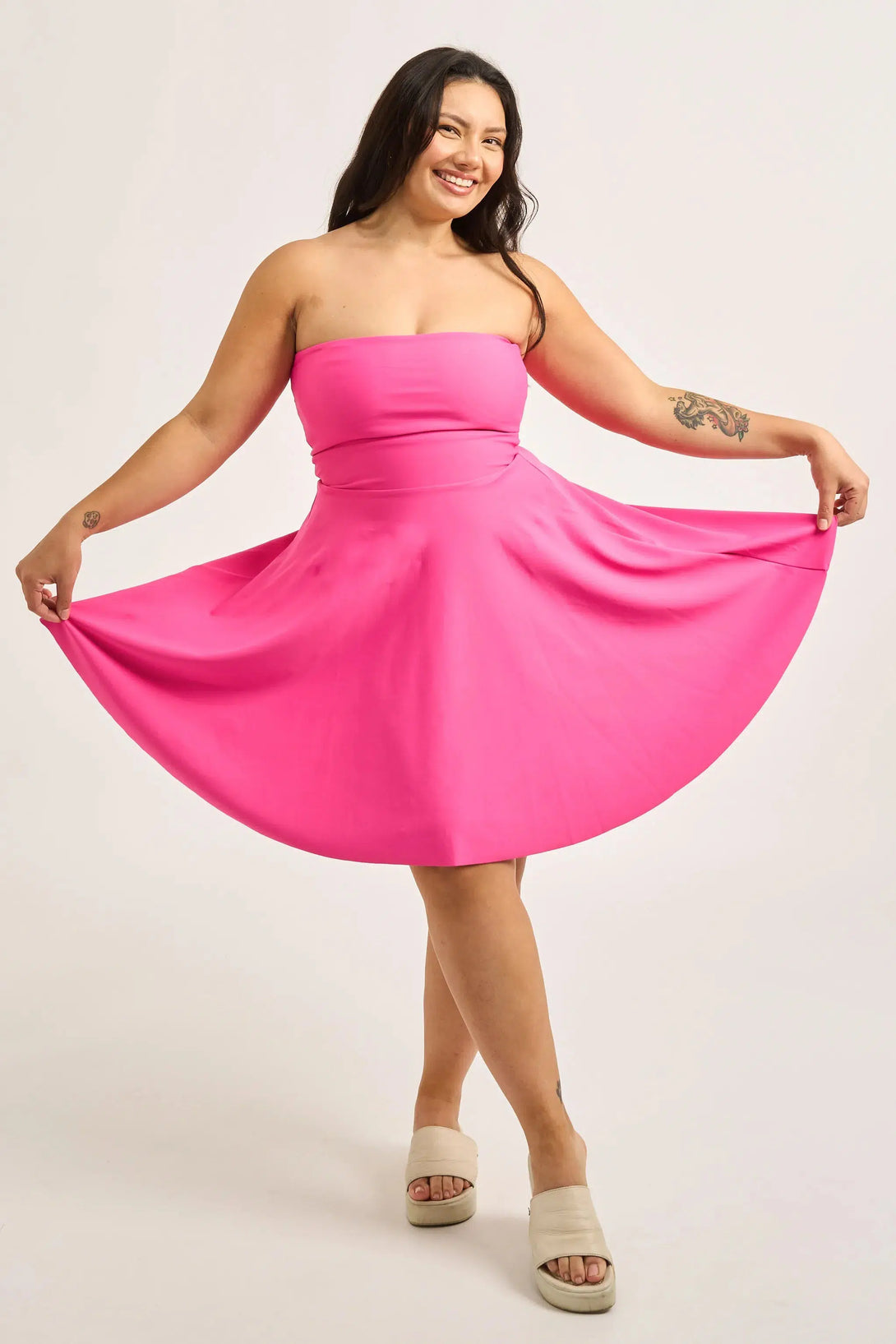 Candy Pink Performance - Bandeau Comfort Crop Mini Dress-Activewear-Exoticathletica