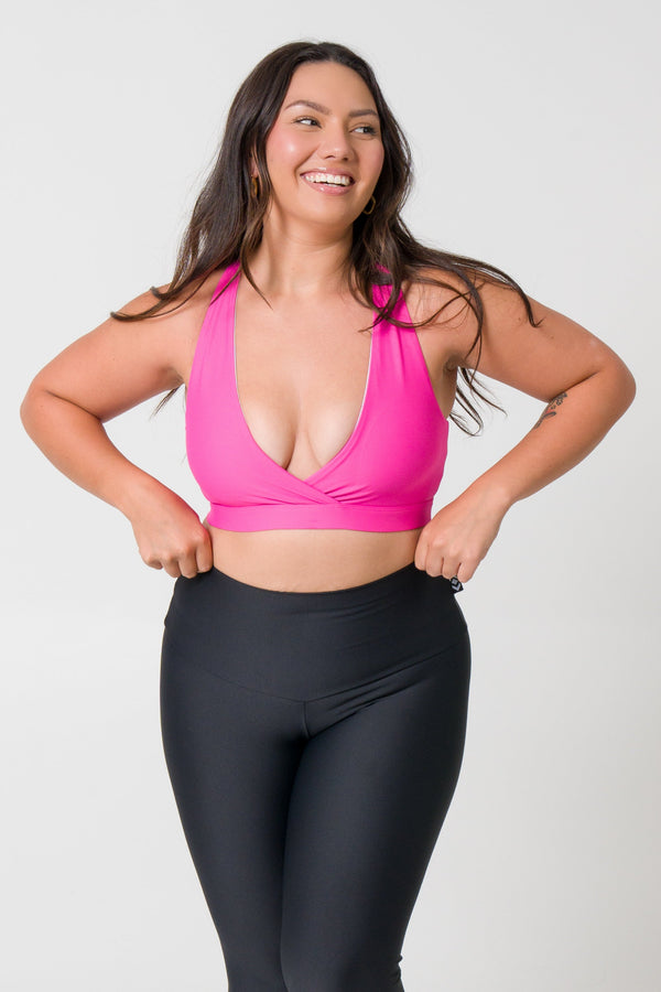 Candy Pink Performance - Cross Over Crop-Activewear-Exoticathletica