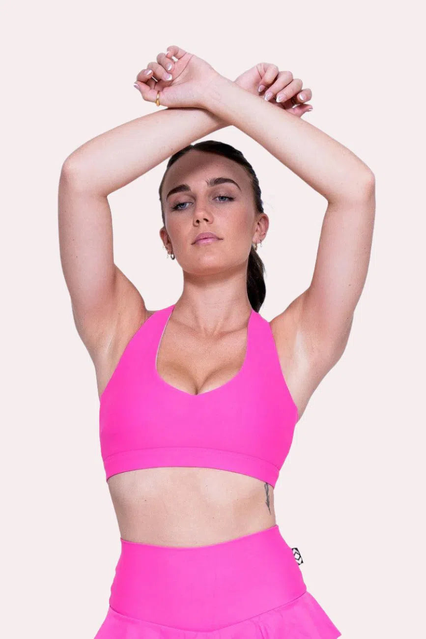 Candy Pink Performance - Deep V Crop-Activewear-Exoticathletica