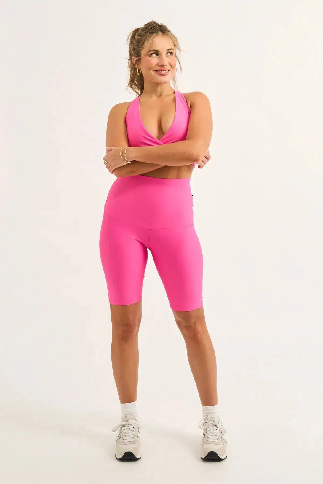 Candy Pink Performance - Extra High Waisted Long Shorts-9358328357537-Activewear-Exoticathletica