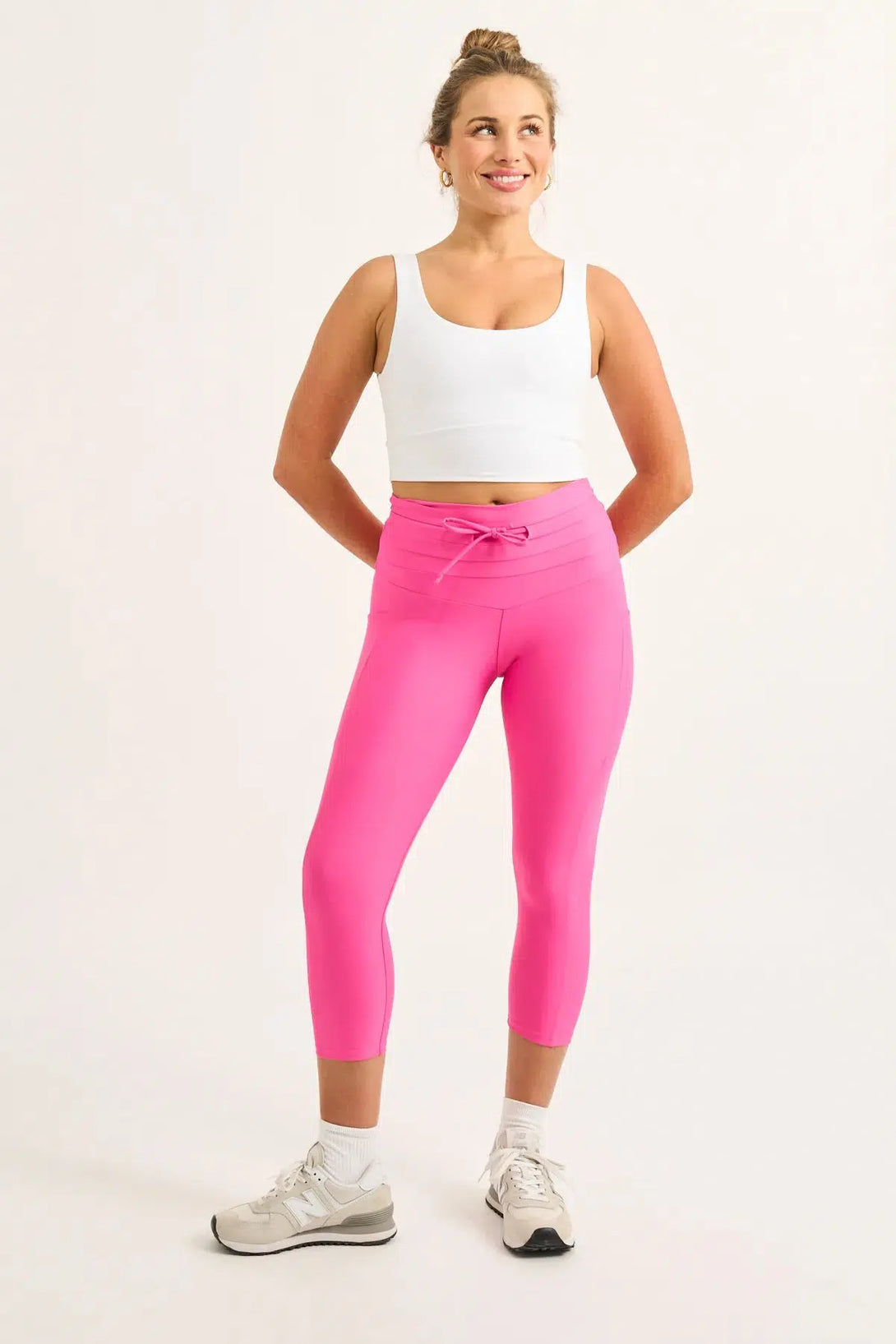 Candy Pink Performance - Panel Pocket Drawstring Capri Leggings-Activewear-Exoticathletica