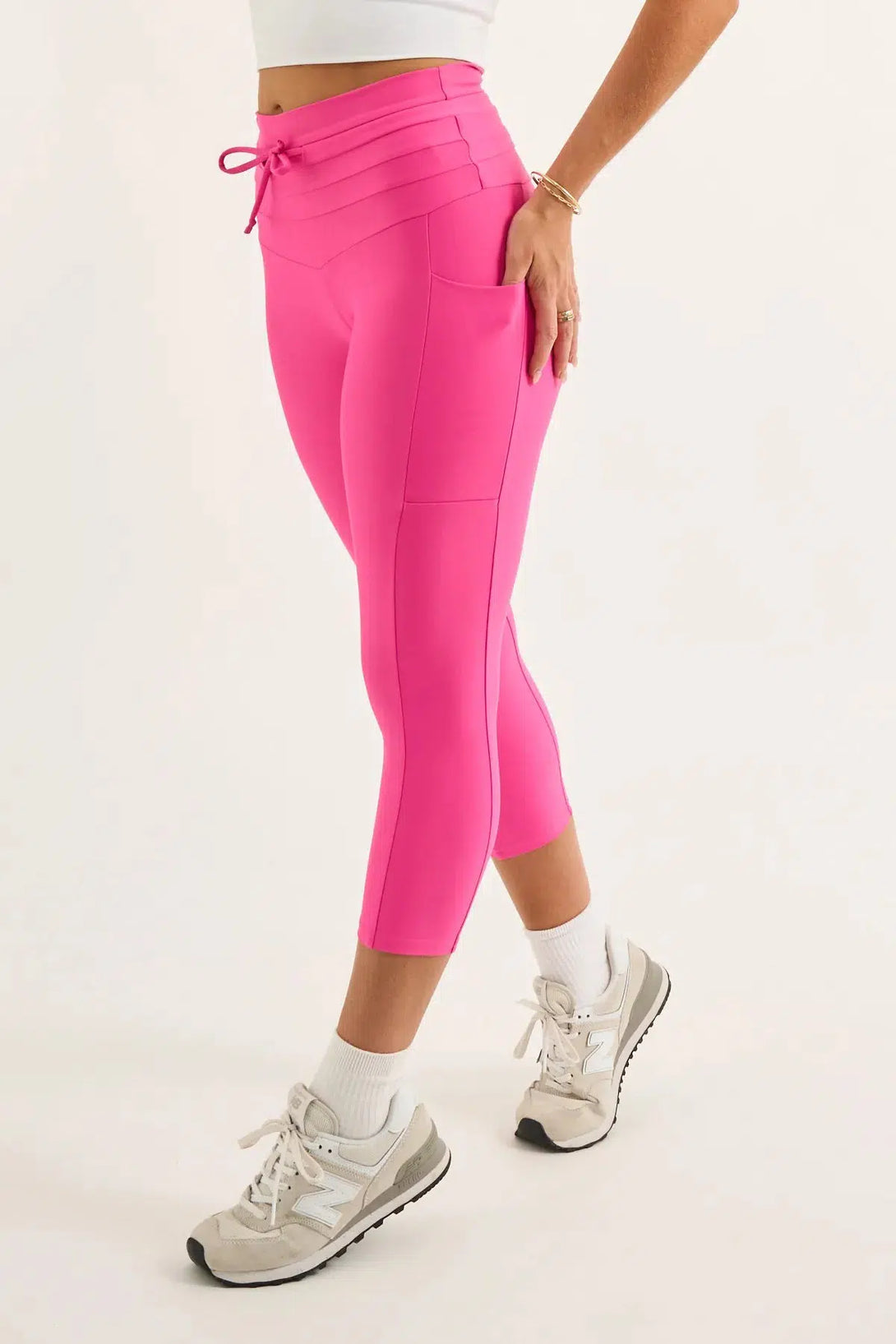 Candy Pink Performance - Panel Pocket Drawstring Capri Leggings-Activewear-Exoticathletica