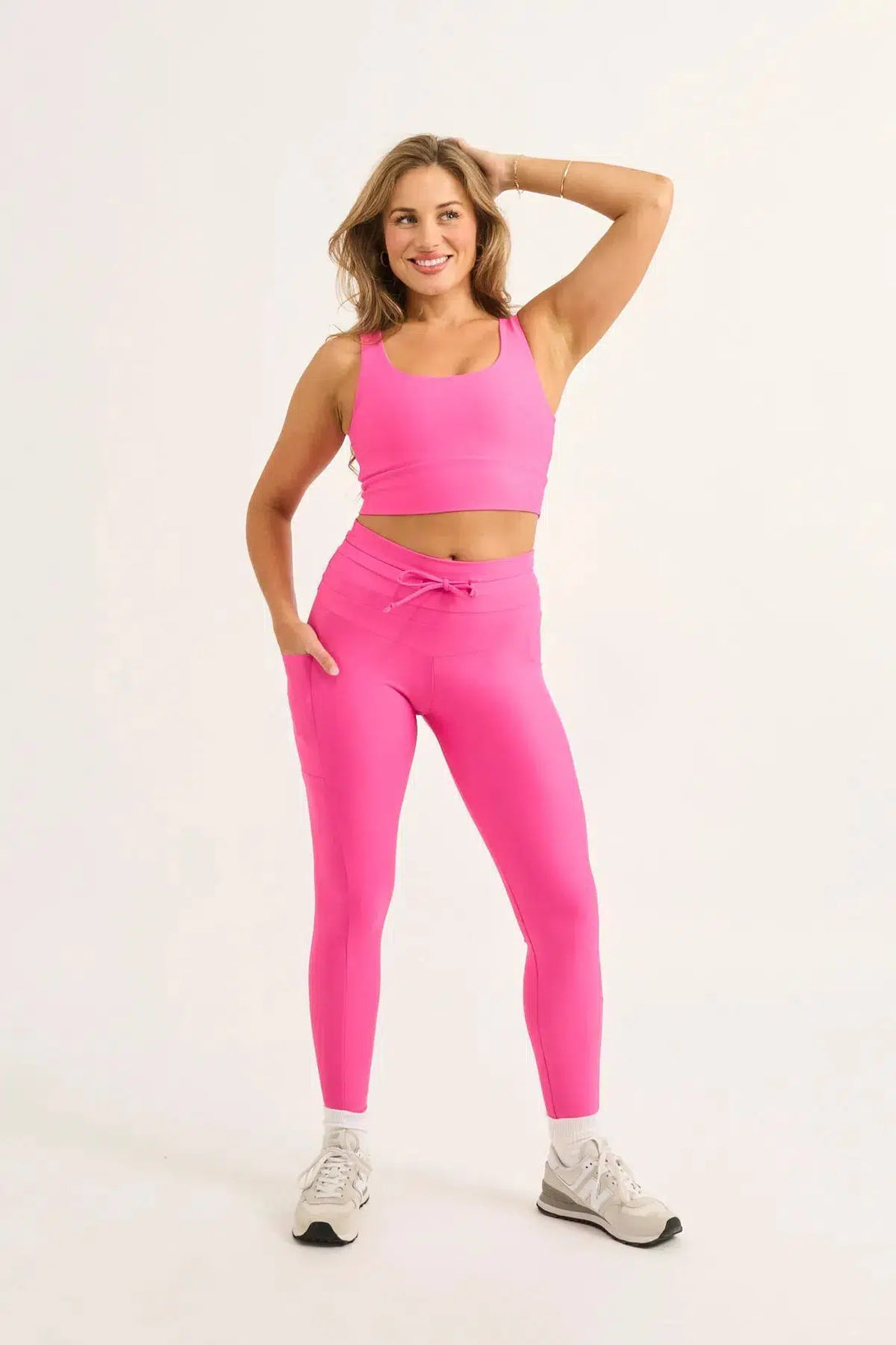 Candy Pink Performance - Panel Pocket Drawstring High Waisted Leggings-Activewear-Exoticathletica