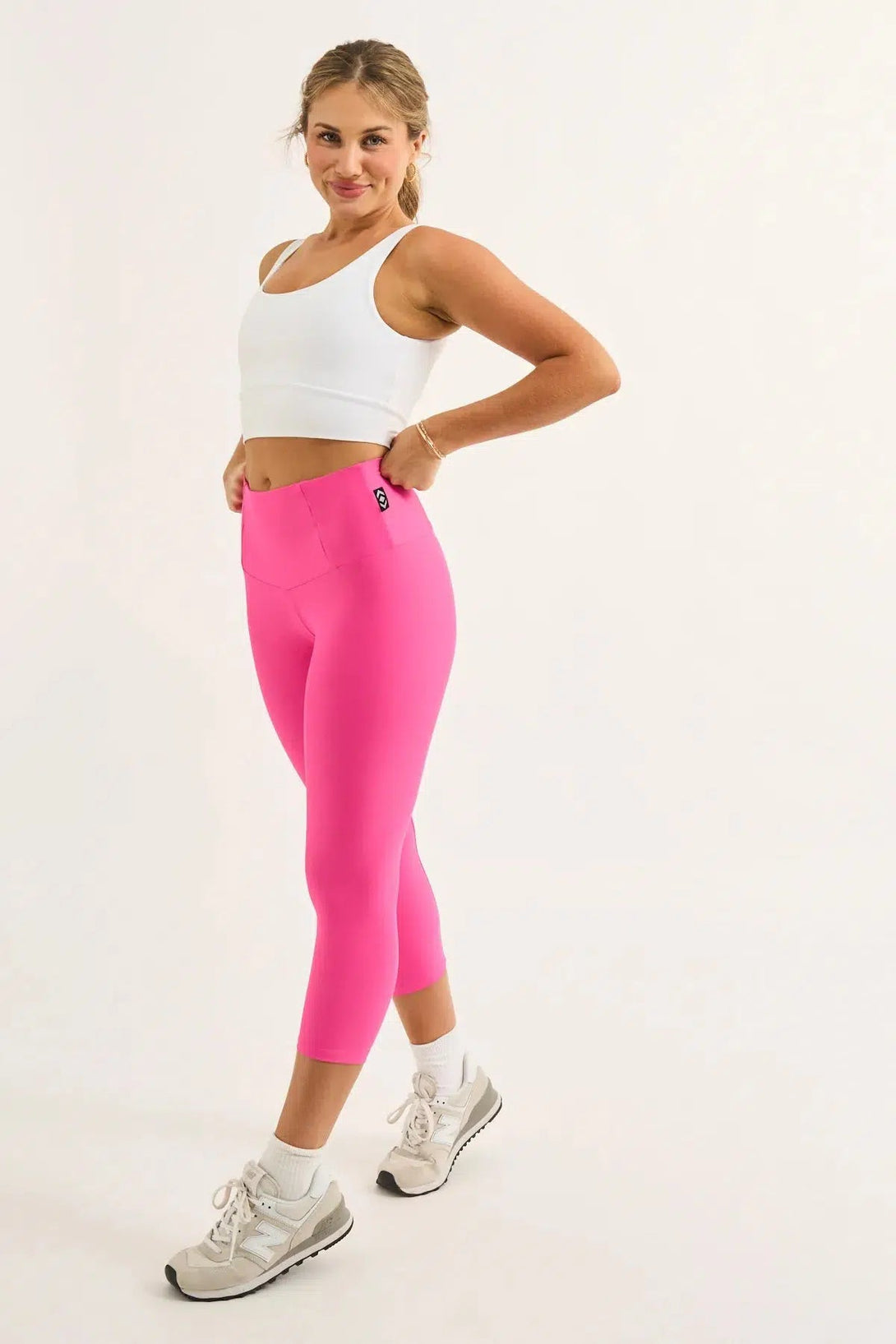 Candy Pink Performance - Tummy Control High Waisted Capri Leggings-9358328354178-Activewear-Exoticathletica