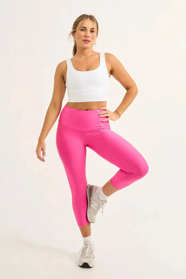 Candy Pink Performance - Tummy Control High Waisted Capri Leggings-Activewear-Exoticathletica