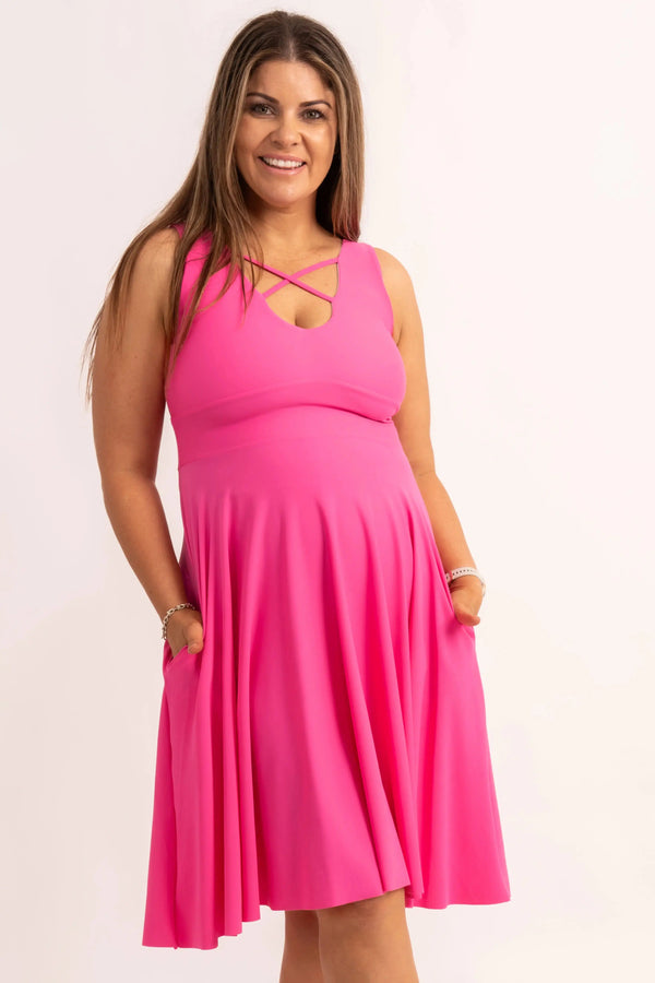 Candy Pink Silky - Reversible Comfort Crop Midi Dress W/ Pockets-9358328333913-Activewear-Exoticathletica