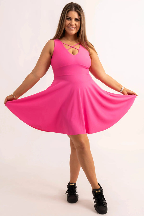 Candy Pink Silky - Reversible Comfort Crop Mini Dress-Activewear-Exoticathletica