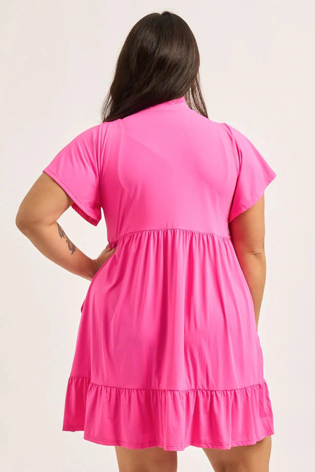 Candy Pink Slinky Silky - Boss Bish Tiered Mini Dress-Activewear-Exoticathletica