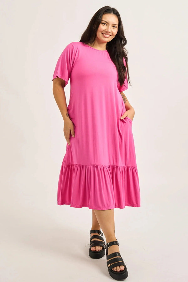 Candy Pink Slinky To Touch - Lazy Girl Ruffle Dress-Activewear-Exoticathletica