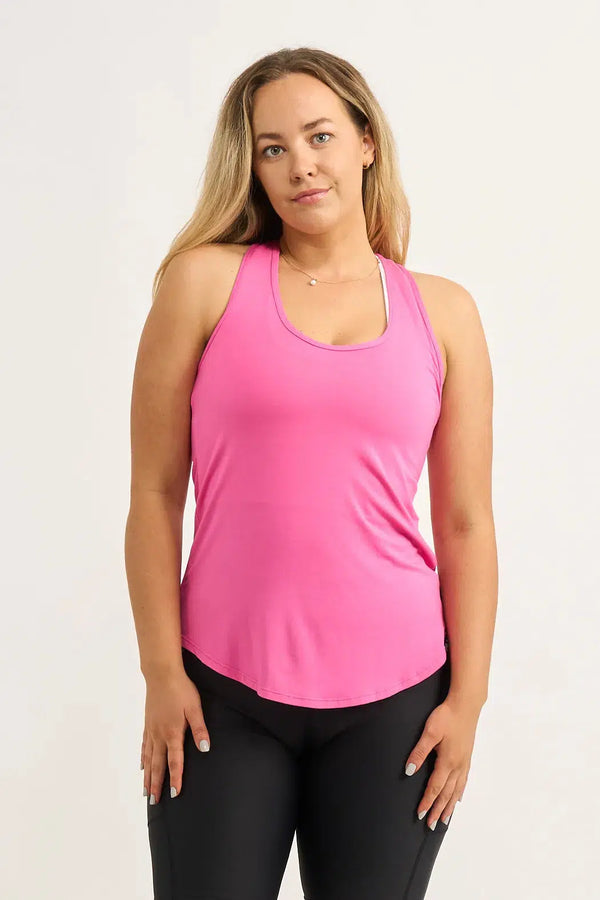 Candy Pink Slinky To Touch - Racer Back Tank Top-Activewear-Exoticathletica