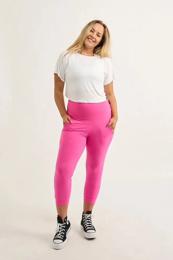 Candy Pink Soft To Touch - Jogger Capris W/ Pockets-Activewear-Exoticathletica