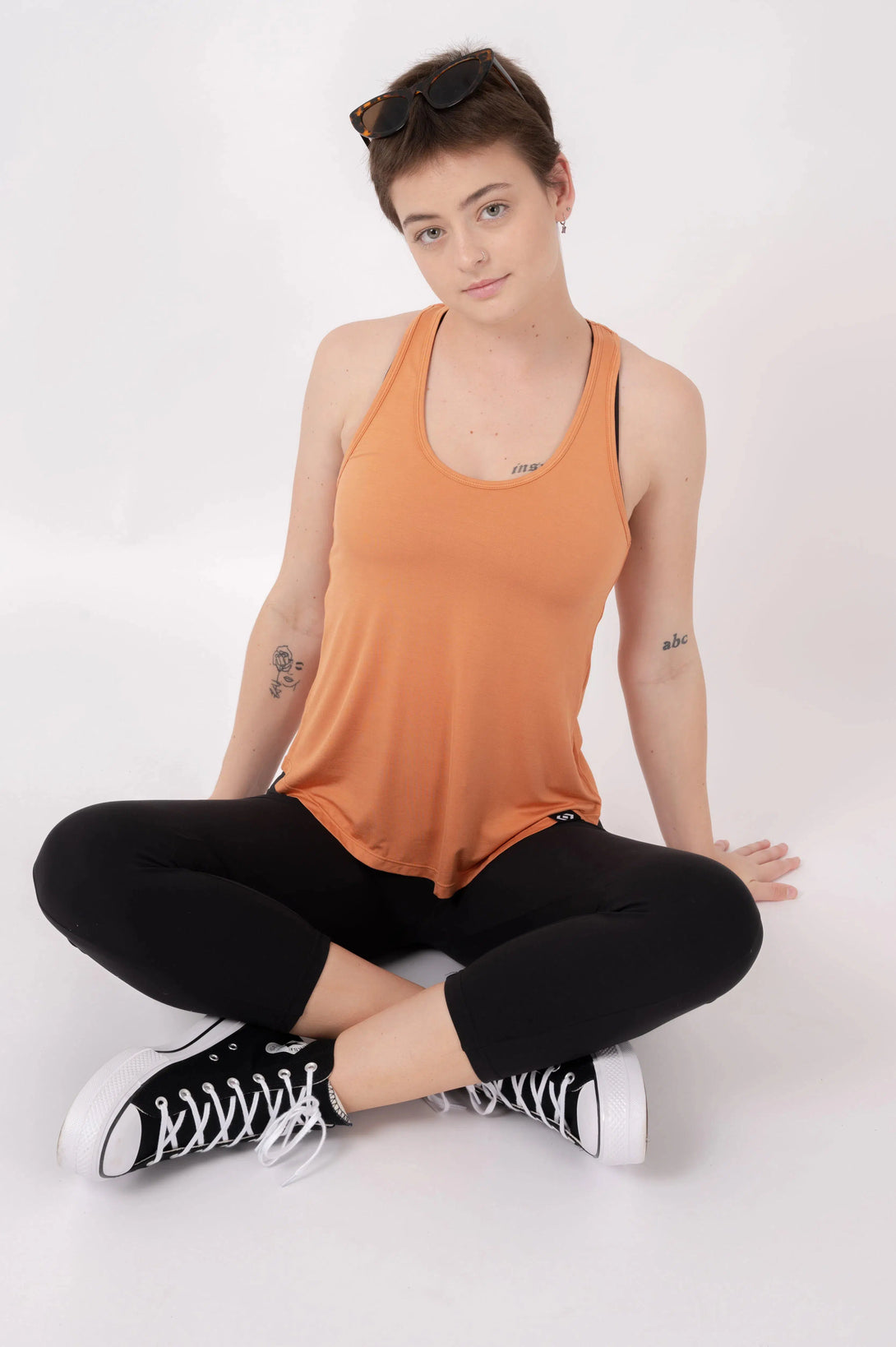 Caramel Slinky To Touch - Racer Back Tank Top-Activewear-Exoticathletica