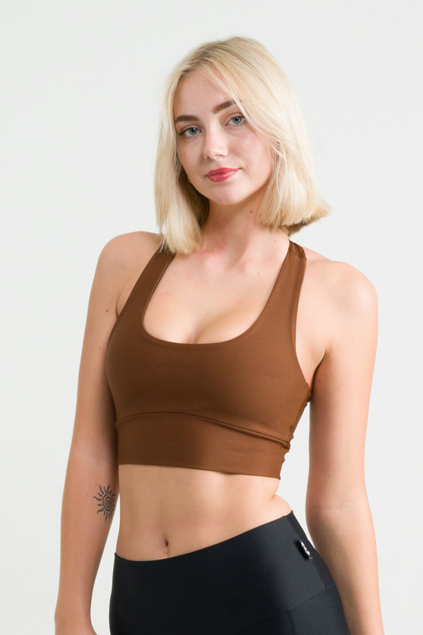 Chocolate Performance - T Back Comfort Crop Top-Activewear-Exoticathletica