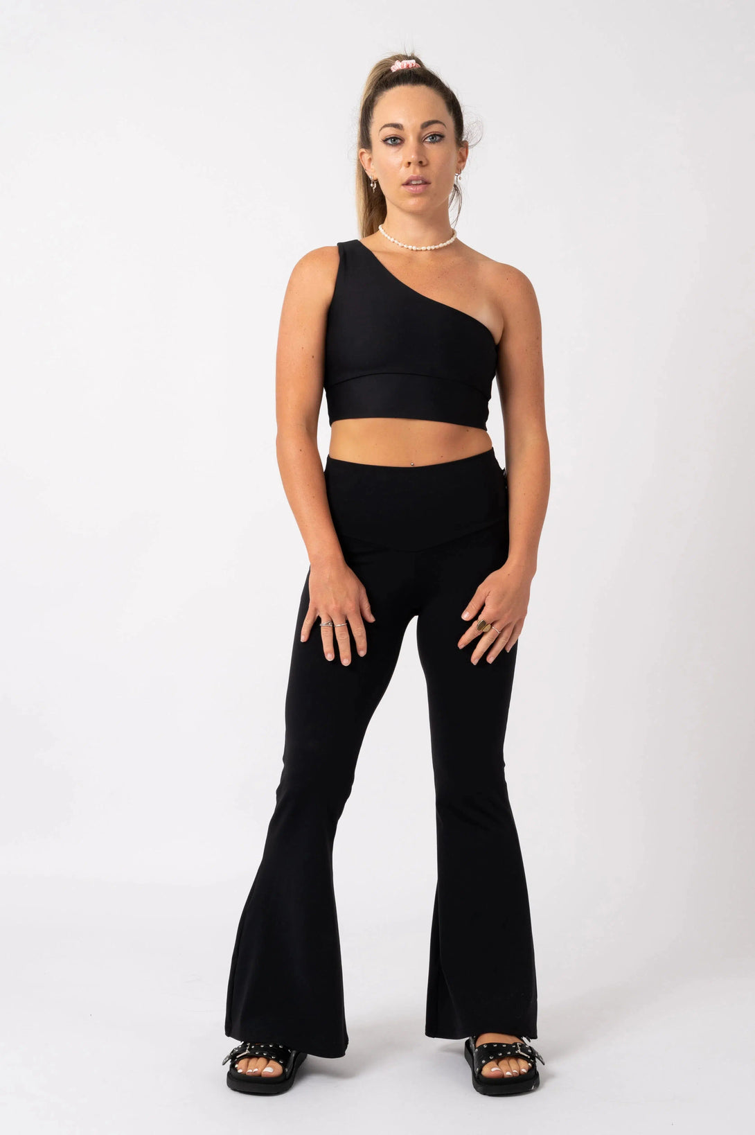 Comfy Cotton High Waisted Bells - Black-Activewear-Exoticathletica