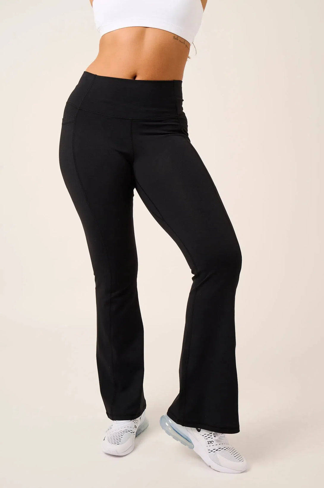 Comfy Cotton High Waisted Bootleg With Pocket - Black-Activewear-Exoticathletica