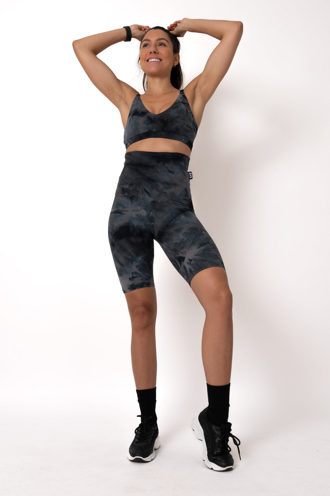 Dark and Moody Tie Dye Body Contouring - Extra High Waisted Long Shorts-Activewear-Exoticathletica