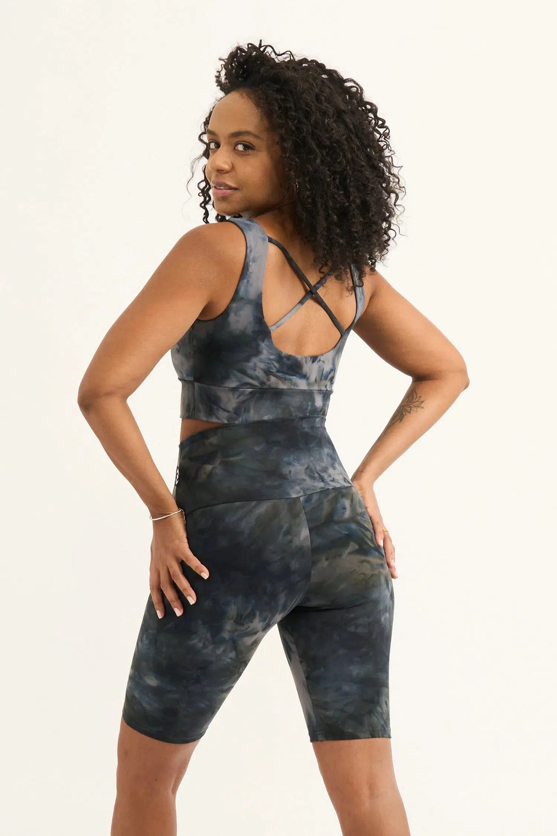 Dark and Moody Tie Dye Body Contouring - High Waisted Long Shorts-9358328103851-Activewear-Exoticathletica