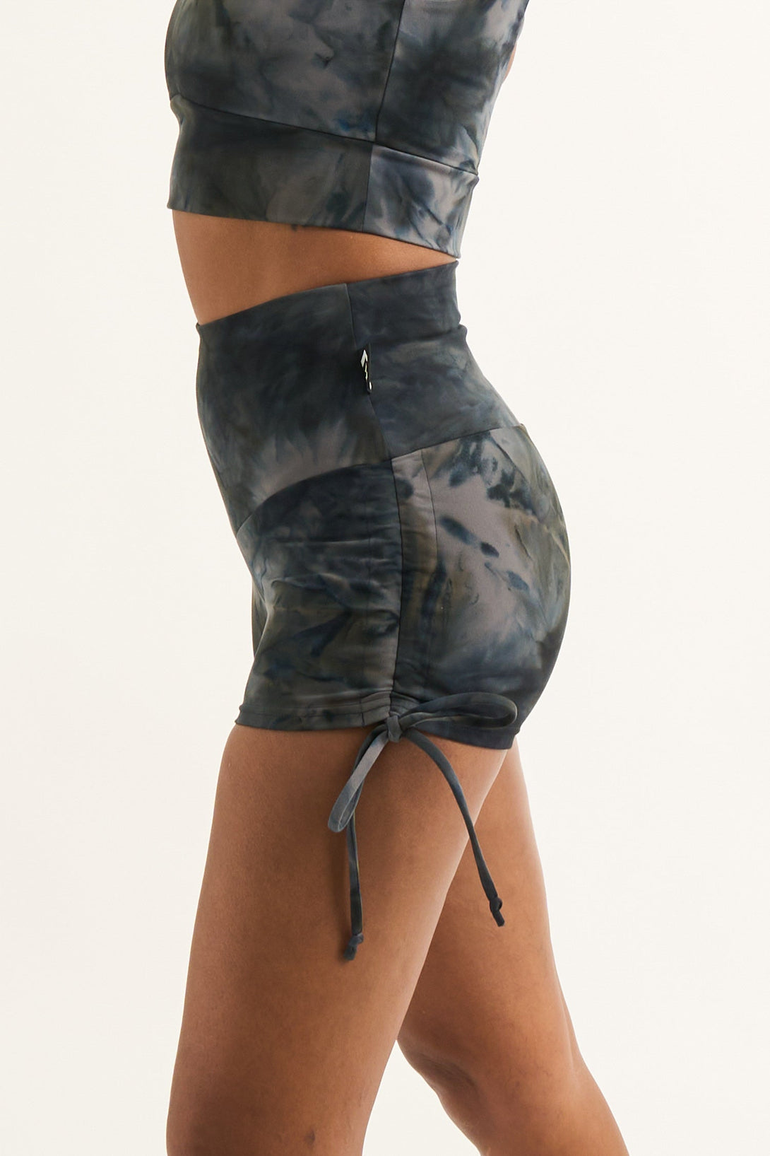 Dark and Moody Tie Dye Body Contouring - High Waisted Tie Side Booty Shorts-Activewear-Exoticathletica