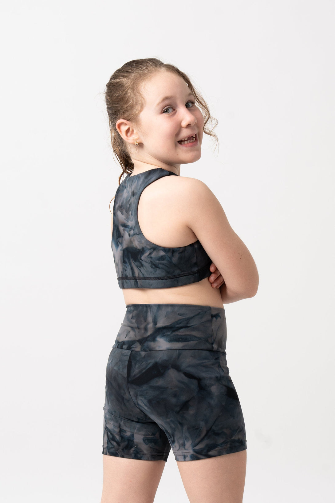 Dark and Moody Tie Dye Body Contouring - Kids Crop Top-Activewear-Exoticathletica