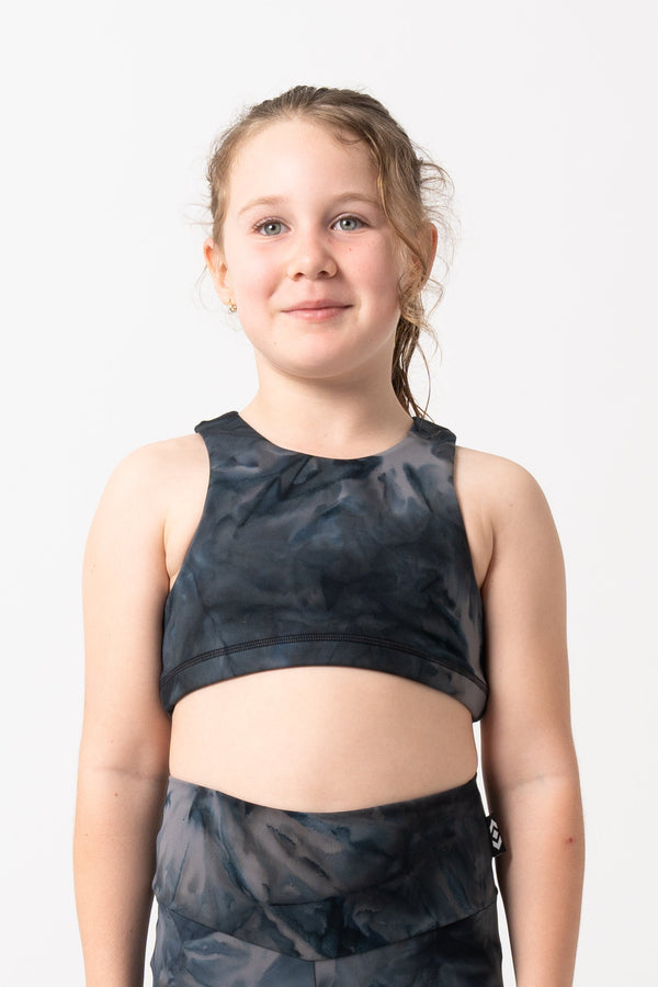 Dark and Moody Tie Dye Body Contouring - Kids Crop Top-Activewear-Exoticathletica