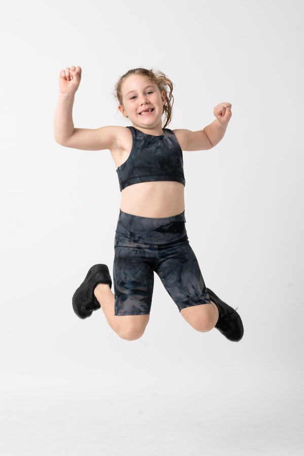 Dark and Moody Tie Dye Body Contouring - Kids Long Shorts-Activewear-Exoticathletica