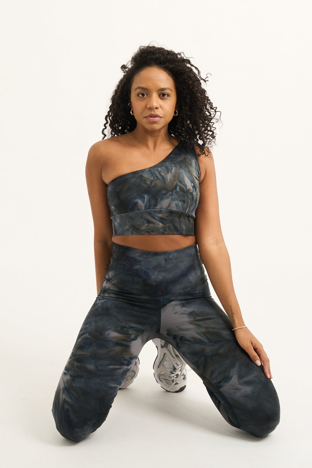 Dark And Moody Tie Dye Body Contouring - One Shoulder Comfort Crop Top-Activewear-Exoticathletica