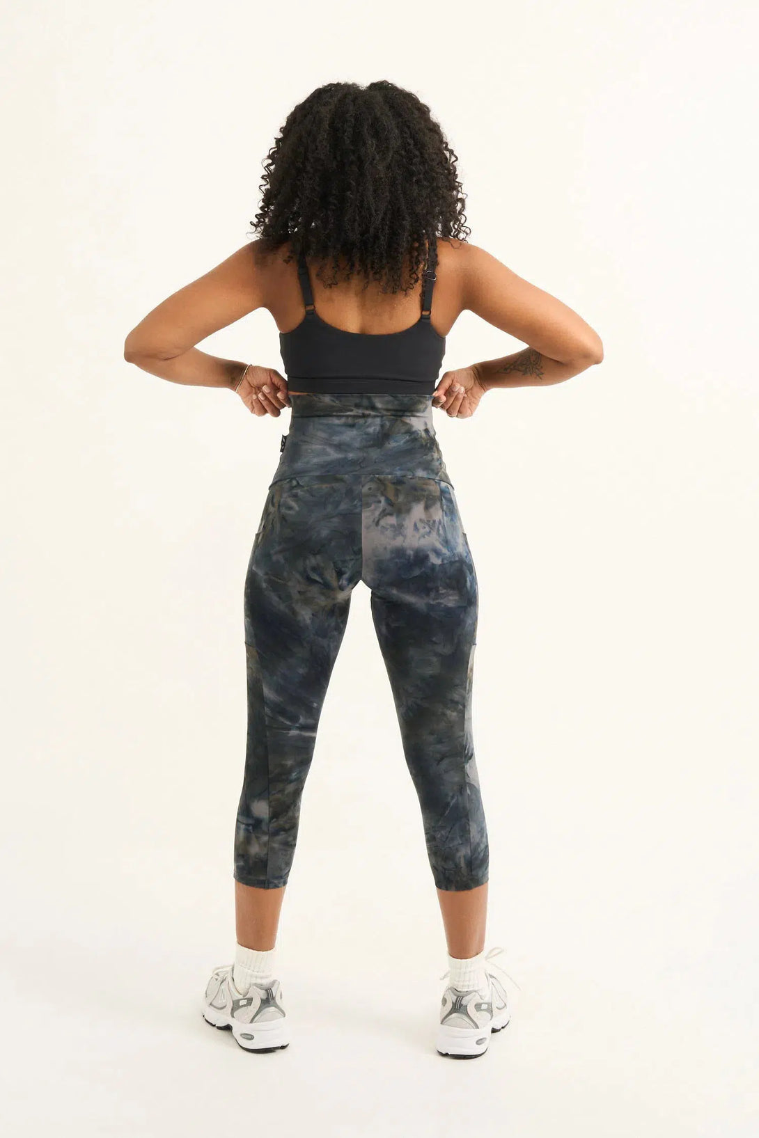 Dark and Moody Tie Dye Body Contouring - Panel Pocket Extra High Waisted Capri Leggings-9358328265726-Activewear-Exoticathletica