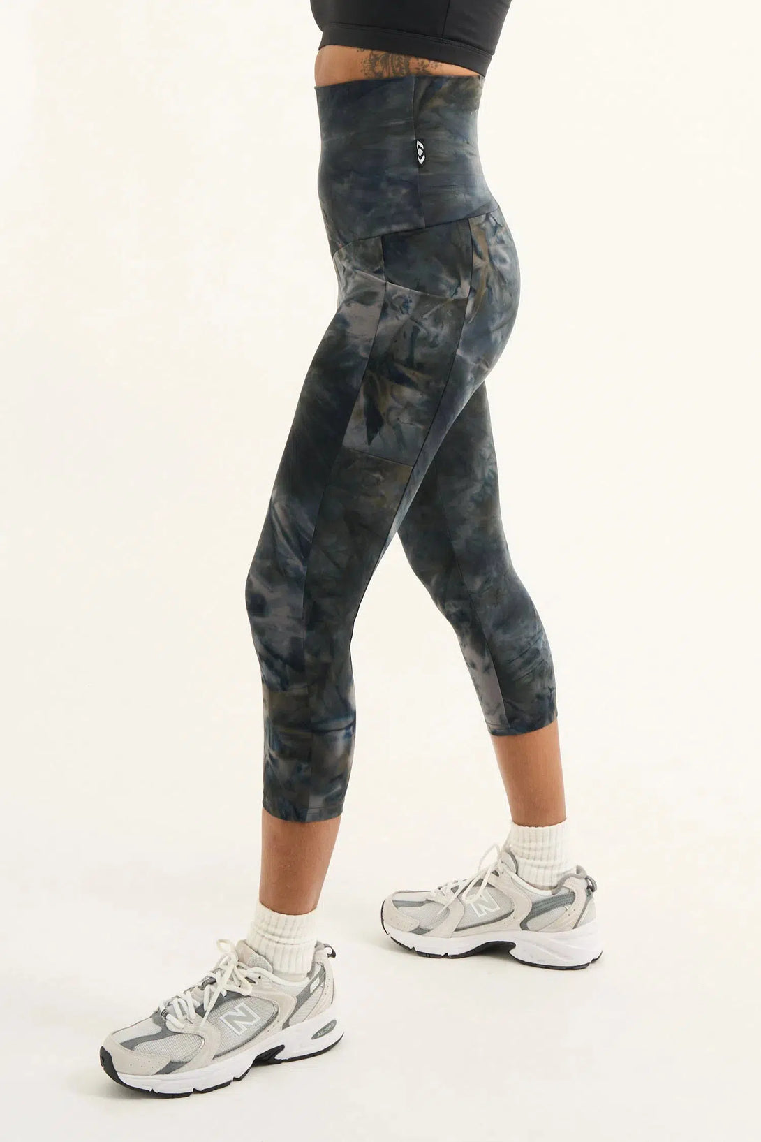 Dark and Moody Tie Dye Body Contouring - Panel Pocket Extra High Waisted Capri Leggings-Activewear-Exoticathletica